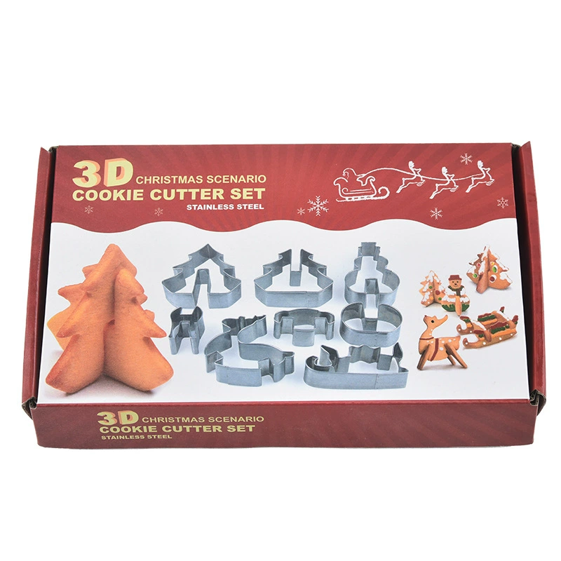 Compact mold stainless steel, Christmas three dimensional set, 8 pieces, 3D