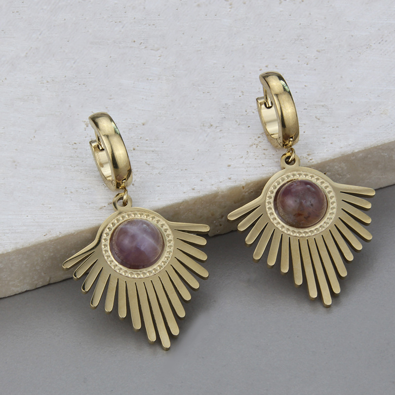 Simple Style Geometric Titanium Steel Earrings Necklace Artificial Gemstones Stainless Steel Necklac