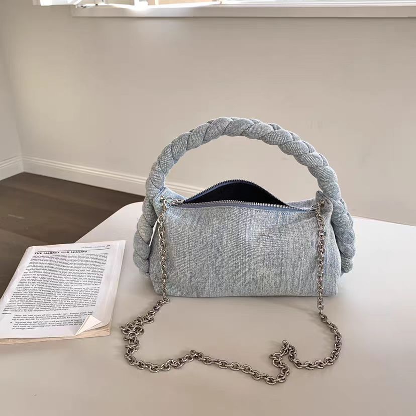Denim Underarm Bag For Women Dumpling Shoulder Bag With Chain_voghion.com