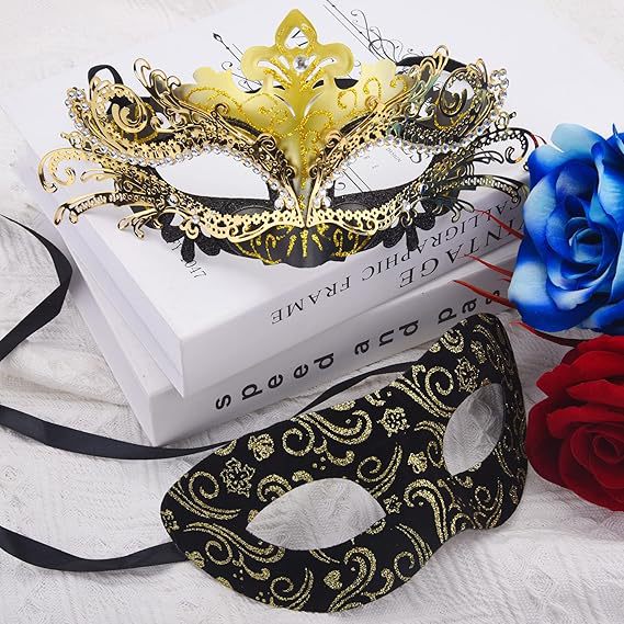 Amazon máscaras de baile de Halloween máscaras parejas máscaras disfraz de mitad cara máscara de carnaval