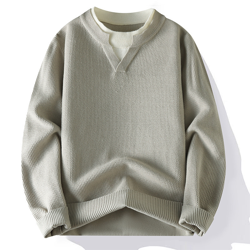 Explosiones transfronterizas de tamaño grande europeo falso dos piezas de camiseta de punto de cuello en V suéter hombre cuello redondo perezoso alta sensación de fábrica al por mayor