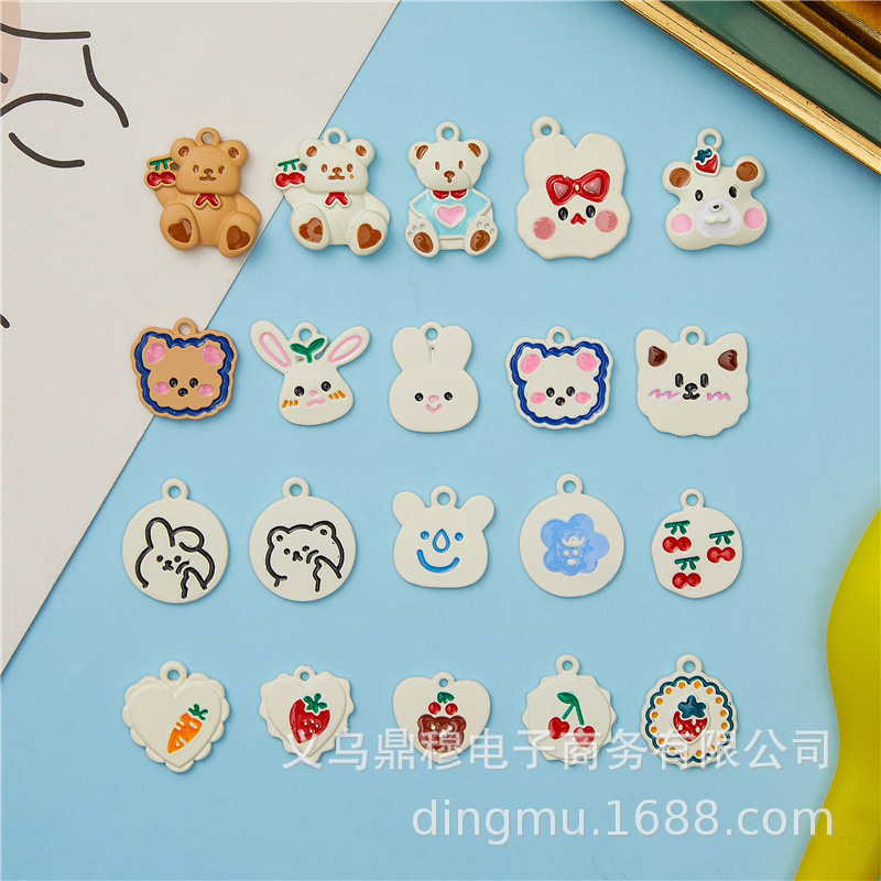 Spray paint alloy drop oil pendant cute cartoon bear rabbit animal fruit handmade DIY jewelry accessories pendant