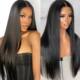 Cross-border new wig European and American women's front lace chemical fiber headgear black mid-length straight hair multi-size optional