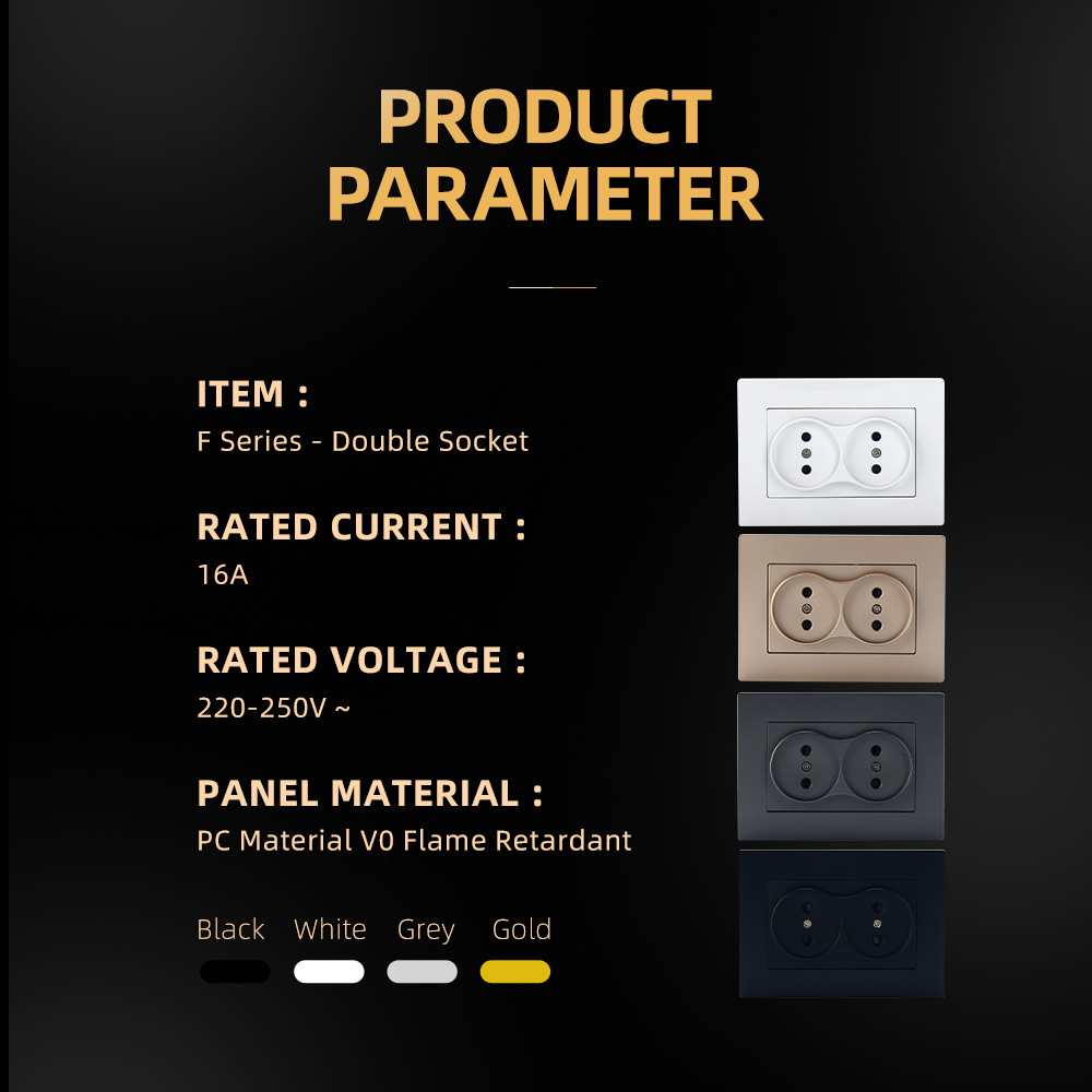 Export Russian plug European standard European standard socket panel color panel double flat plug 220V ~ 16A wall socket with CE