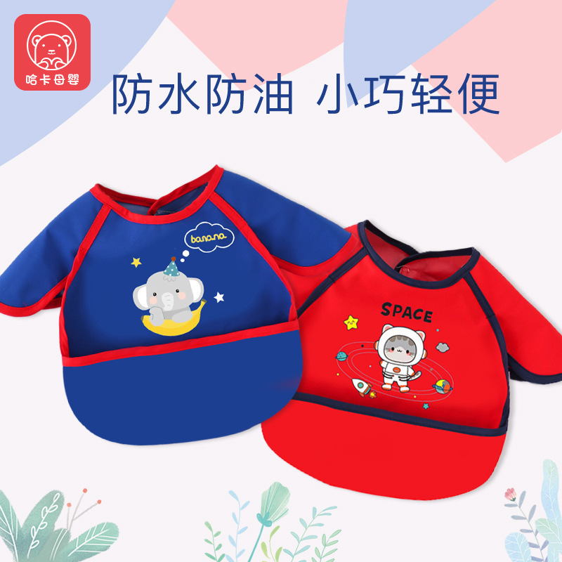 夏用の薄いベビーポータブルよだれかけスモック、子供用ノースリーブ食事ポケット、男の子と女の子用の防水性と防汚性の逆着用服|undefined