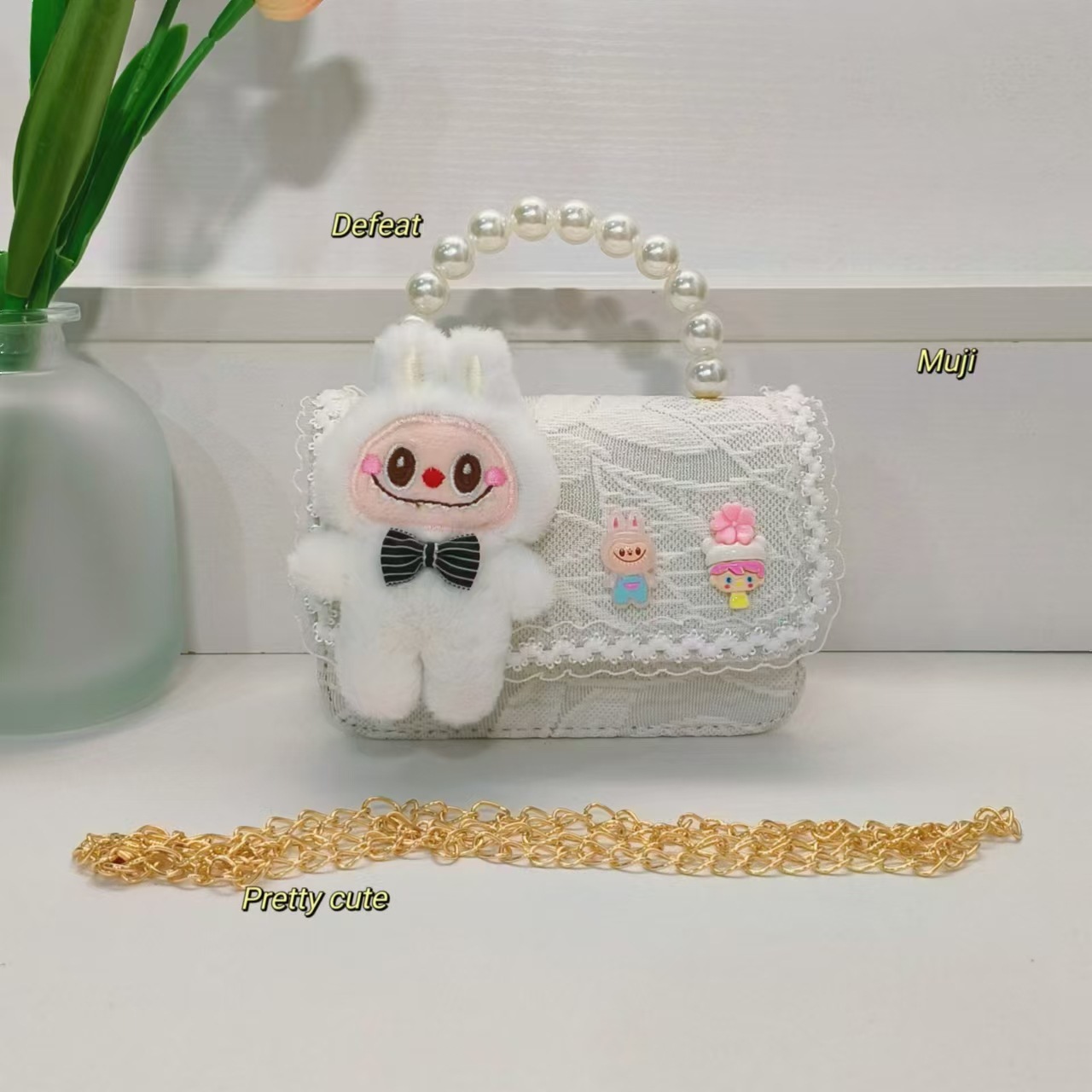 Bolso de perla de viento pequeño bolso de cambio bolso de accesorios bolso de cadena bolso de niños bolso de dibujos animados bolso de princesa