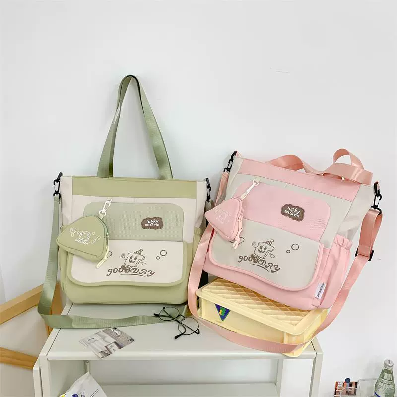Brand cute universal one-shoulder bag for leisure, linen bag, Korean style, for students