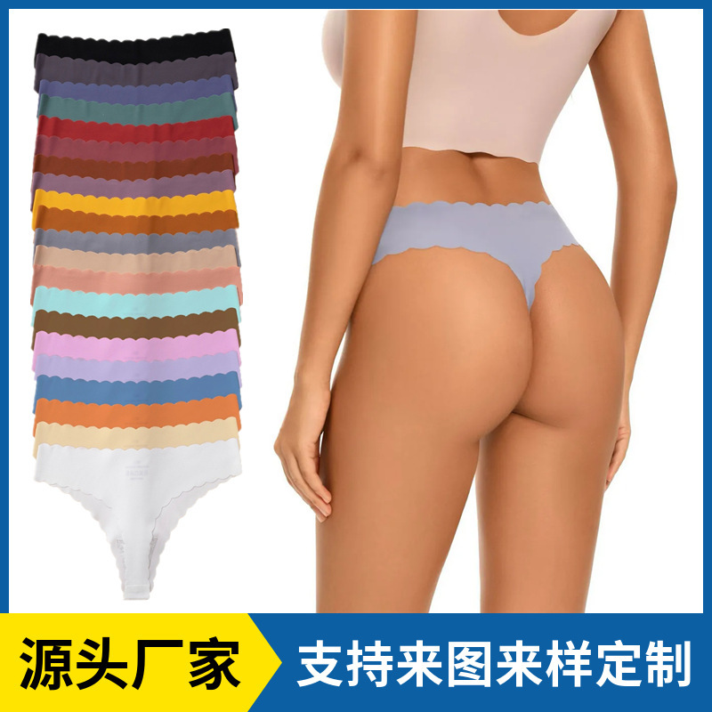 In-Stock Wavy Edge Sexy Seamless Fitness Panties Cross-Border Low-Waist T-Pants European and American Amazon Shein Thong Hot Sale
