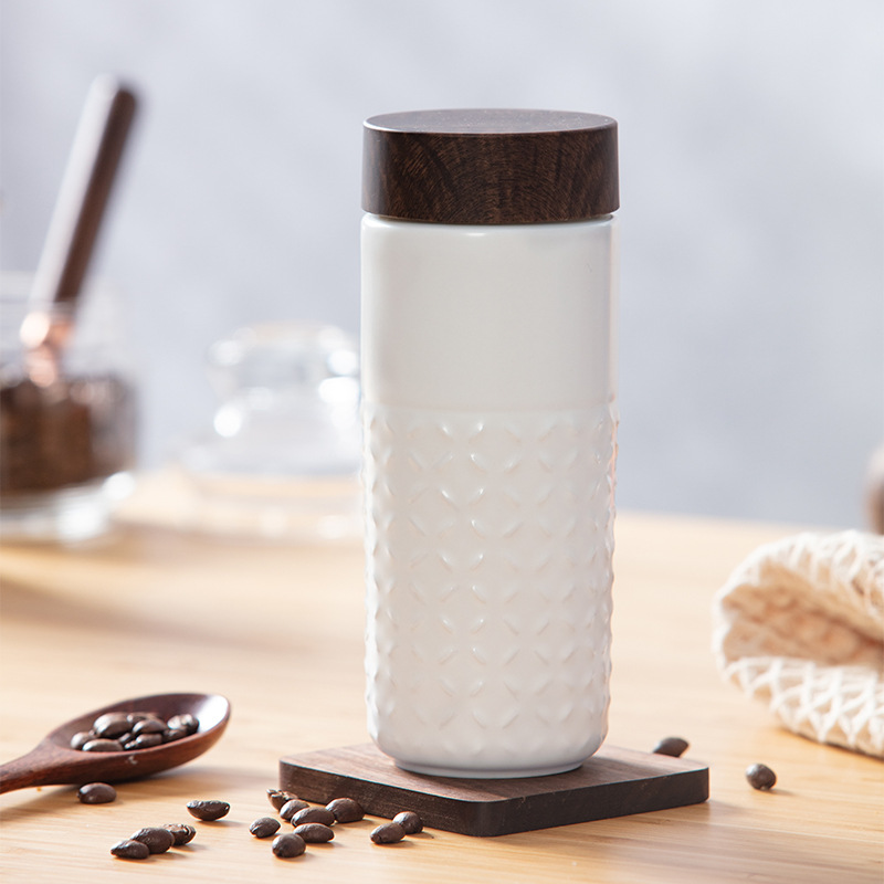 乾唐轩活瓷厂家直销101元素双层陶瓷水杯随手杯容量330ml便携