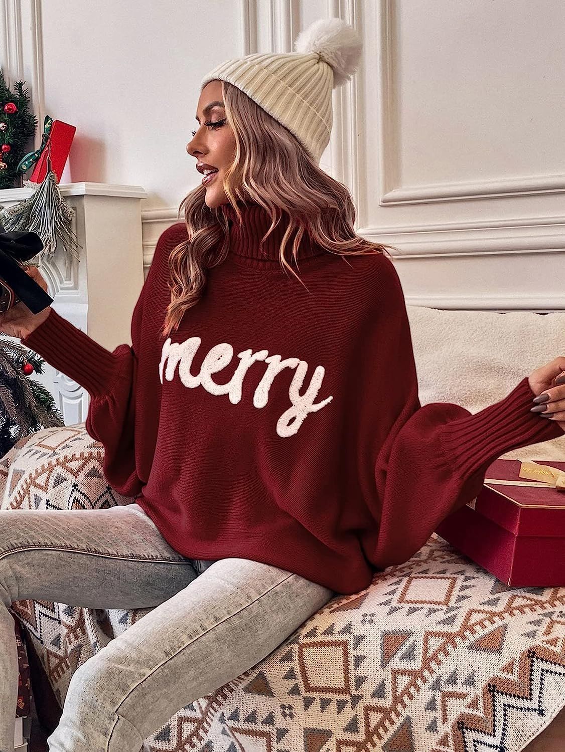 350g Weight Long Sleeve Sleeve Length Pullovers Placket Type Batwing Sleeve Sleeve Type Polyester, Polyacrylonitrile Fiber Fabric Type Long Top Length Sweater Tops Type Daily Occasion Turtleneck Neckline Loose Fit Type Christmas Festival Letter Pattern Winter, Autumn Season Women's Gender Embroidery Design Streetwear Style Wholesale Women's Streetwear Letter Long Sleeve Embroidery Sweaters & Cardigans 16