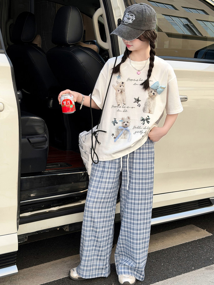 Girls' Short-Sleeved Suit Summer Korean Style Thin T-Shirt Two-Pi