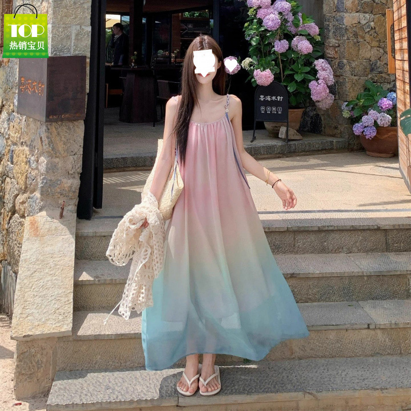 Gradient Dress 2025 Summer New Style Loose-Fitting Youthful Design Elegant Long Dress 2026 Summer Dress