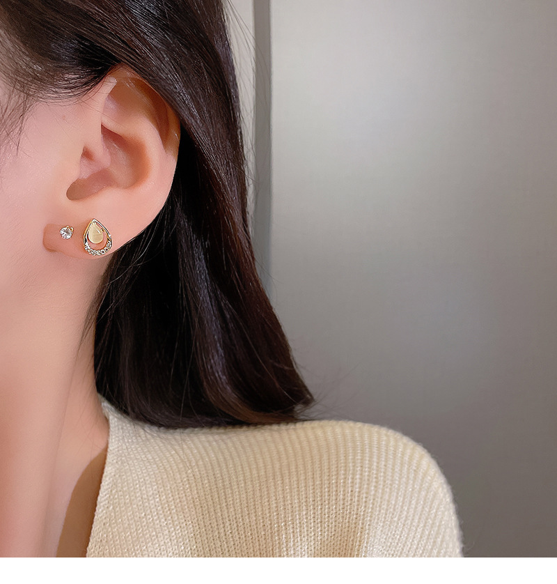 Fashion Water Droplets Bow Knot Copper Plating Opal Zircon Ear Studs 3 Pairs