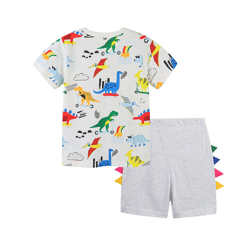 European and American Style Children's Summer Short Sleeve Outfit New Boys' Short Sleeve T-Shirt Set Cartoon Print One-Time Delivery