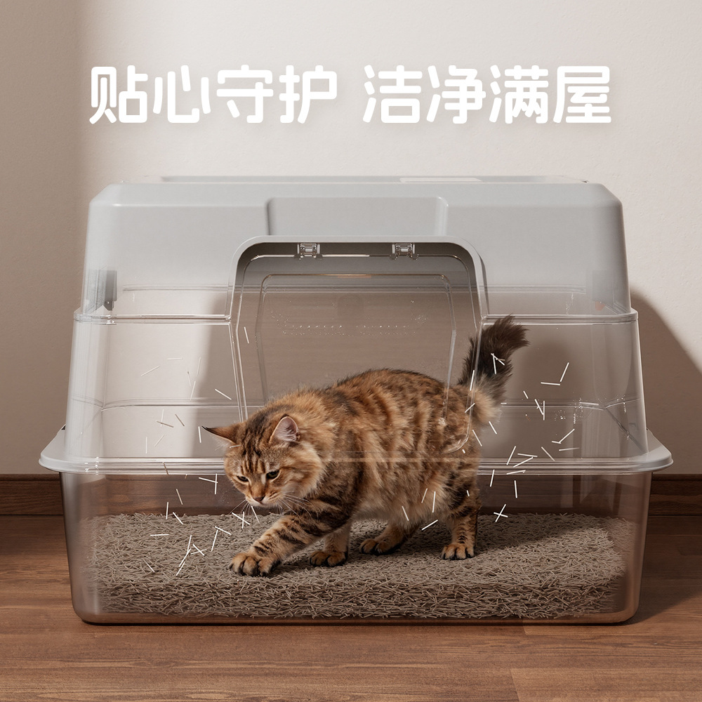 Super gran acero inoxidable pan de arena para gatos totalmente cerrado anti-splashing inodoro para gatos anti-tracción anti-odor pan para gatos artículos para mascotas