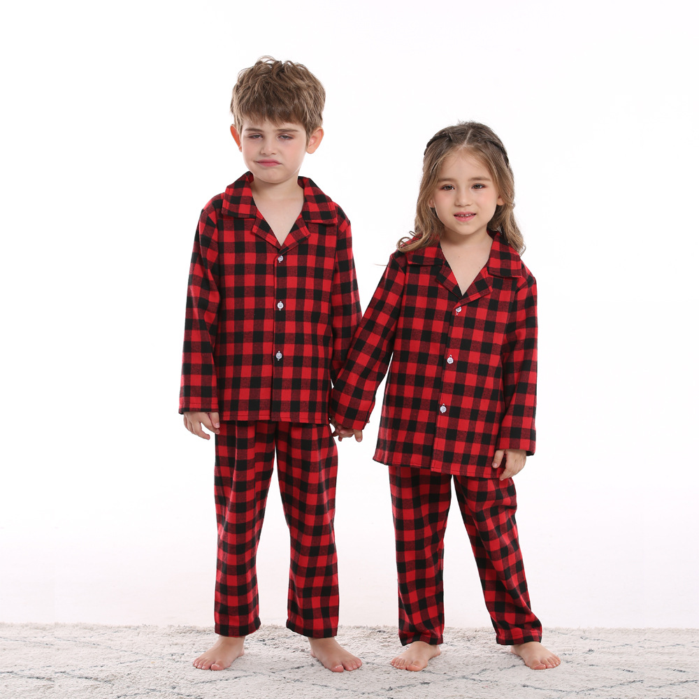 2025 pijamas de algodón de otoño nuevo hermano mayor red y negro cuadrado ropa casera de Navidad dos piezas Set Navidad