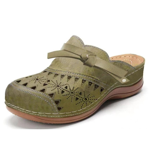 Women's Flat Sandals with Bow Laces, Open-Toe Design, Comfortable and Patterned Slippers for Plus-Size Feet