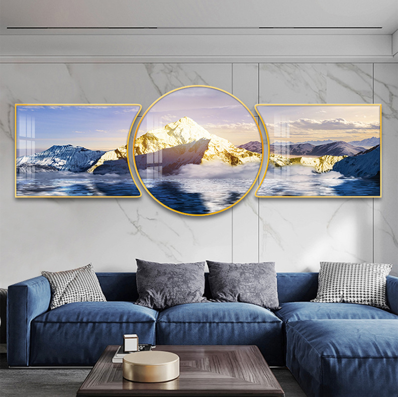 客厅壁画挂画沙发背景墙装饰画现代简约大气背靠金山风景画三联画-阿里巴巴