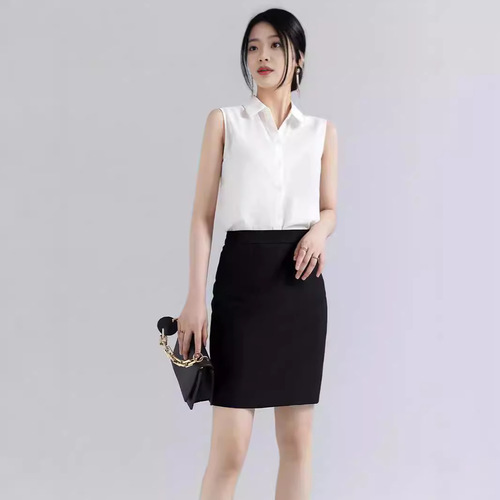White sleeveless winter/autumn collarless undershirt for slimming effect, layered partner collar shirt for women