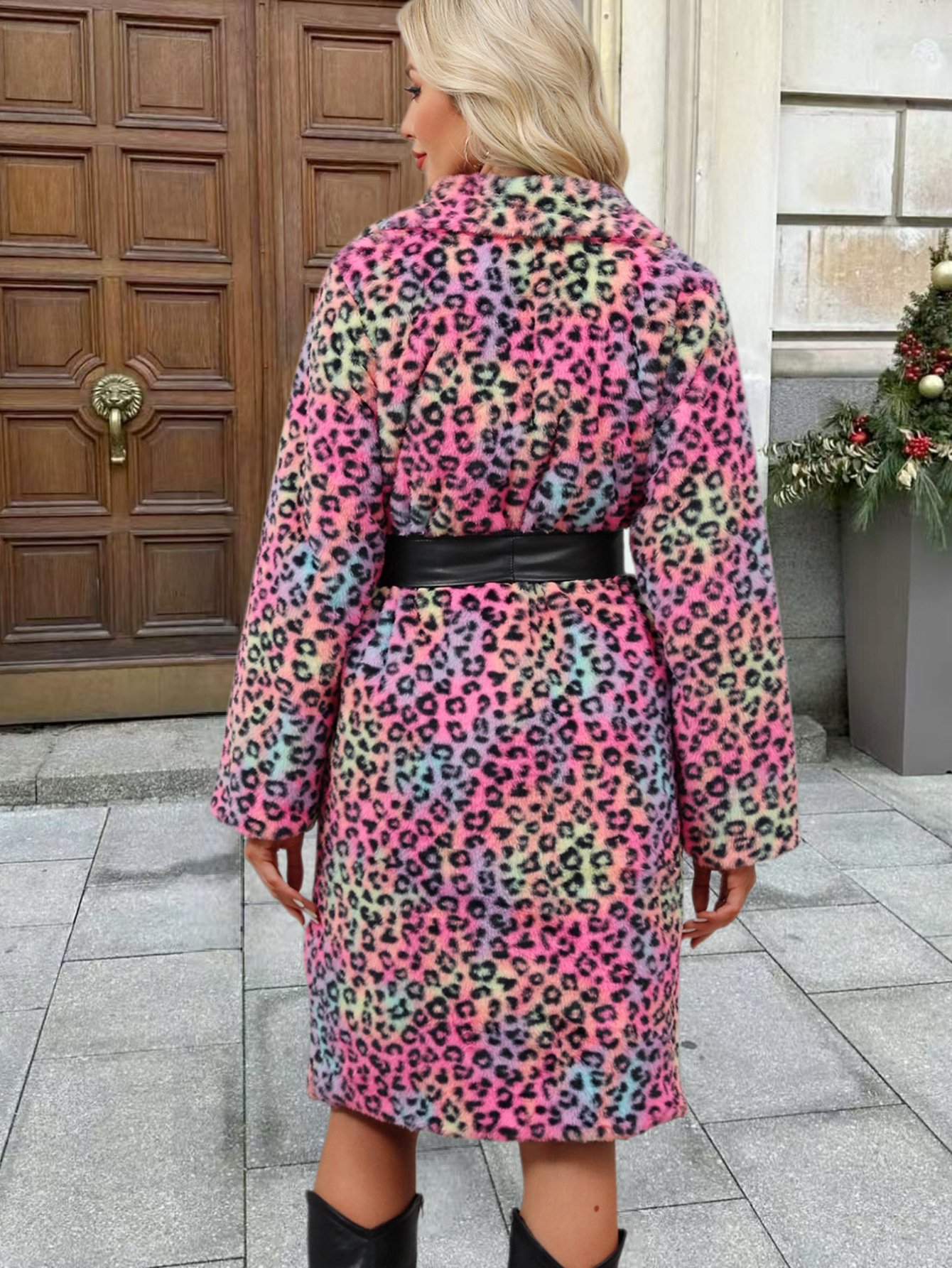 Women's Clothing Luxury Faux Fur Coat – Leopard Print Winter Coat With Notched Collar For Women​_voghion.com