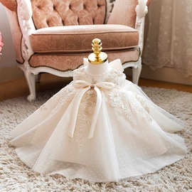 宝宝周岁礼服白色生日公主裙花童婚礼小女孩钢琴演出服女童晚礼服