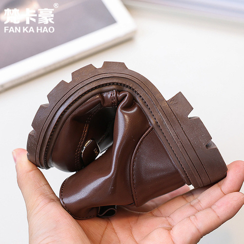 Vanka Hao Children's 2-in-1 English Style Martin Boots Winter Girls Black Short Boots for Big Kids Fashion