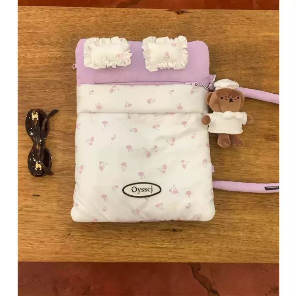 Customized cotton-filled printed Japanese and Korean style pillow computer bag, tablet bag, stationery storage bag, portable shoulder bag for outings