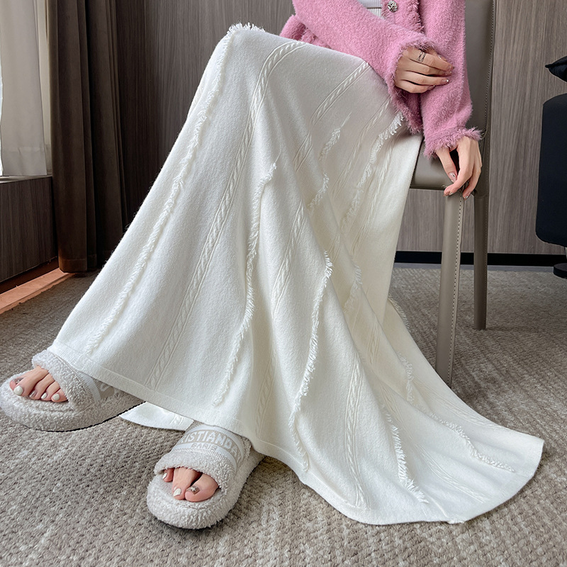 复古咖色流苏针织半身裙女秋冬2025新款高腰显瘦垂感a字大摆长裙|undefined