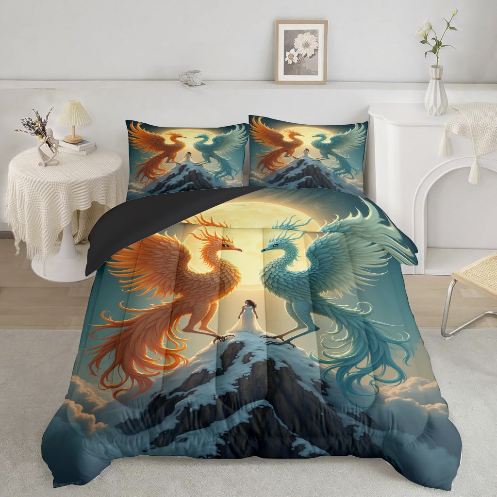 TEMU / JIT nuevo producto Phoenix HD impresión digital 180gms edredón almohada conjunto de ropa de cama