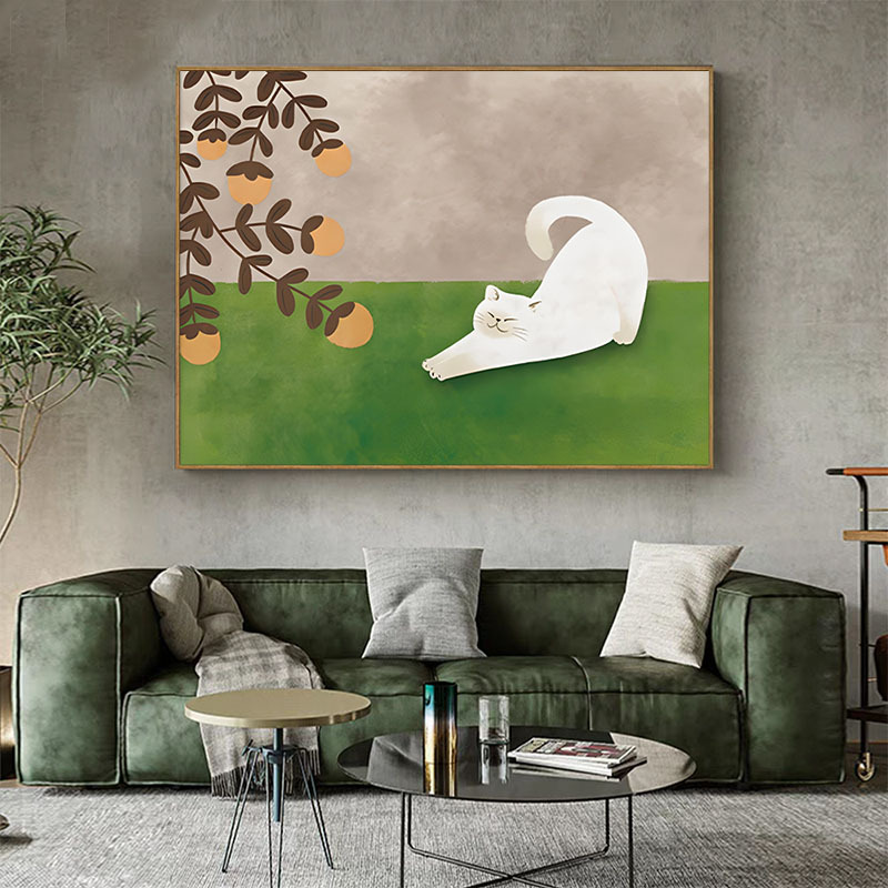 现代简约客厅装饰画可爱动物治愈系玄关壁画沙发卧室挂画小众油画