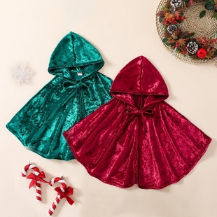 European and American new children's hooded collar lace-up Halloween cloak short diamond velvet Christmas clothing small cloak