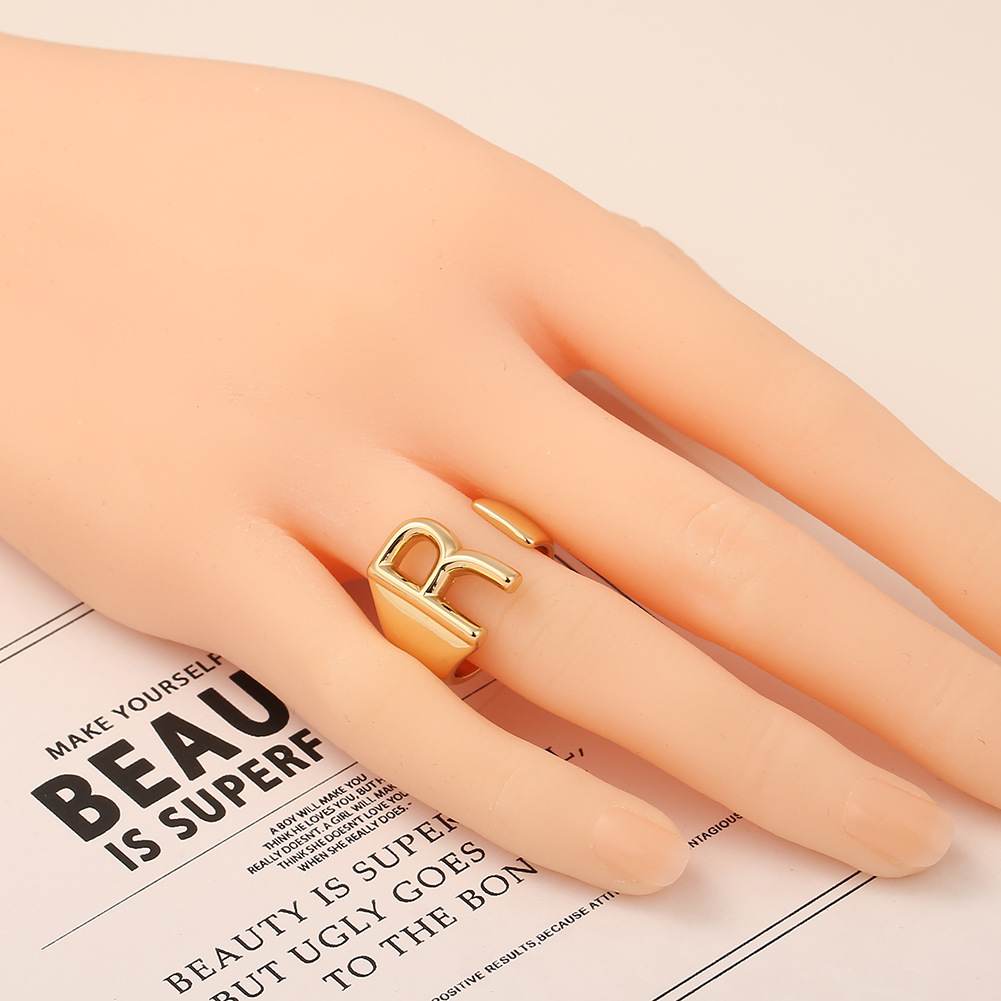5g Weight Birthday Occasion Copper Material Letter Pattern Unisex Gender Fashion Style Fashion New Style Copper 26 English Letter Ring 10