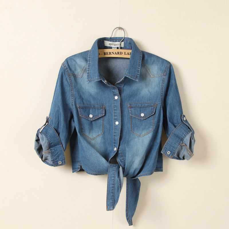 Pastoral Summer Mid-Sleeve Denim Vest Short Jacket for Women Plus Size Small Shawl Washed Knotted Shirt Shirt Pastoral Summer Mid-Sleeve Denim Vest Short Jacket for Women Plus Size Small Shawl Washed Knotted Shirt Shirt