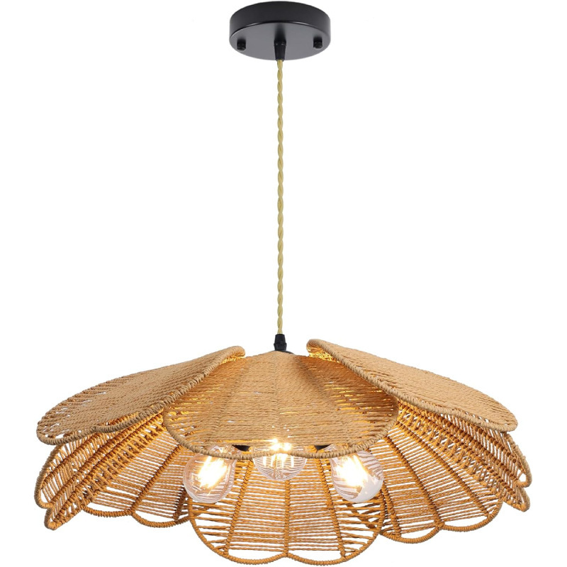 Cross-Border Rattan Chandelier, Bohemian Chandelier, Hand-Woven Wicker Chandelier for Dining Room and Living Room