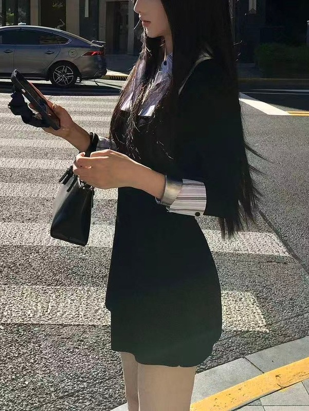 【下周六】女秋季假两件拼接POLO领衬衫长袖连衣裙收腰针织包臀裙|undefined