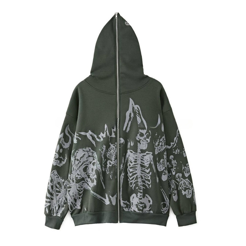 Full Zip Full Face Hoodie Streetwear Camouflage Pattern Winter Fashion Pocket Embossing