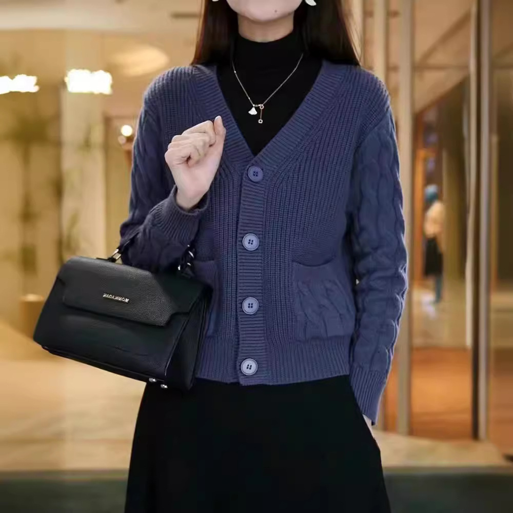 소스 공장 커스텀 코트 여성 봄과 가을 새로운 복고풍 루즈 탑 울 스웨터 외부 카디건