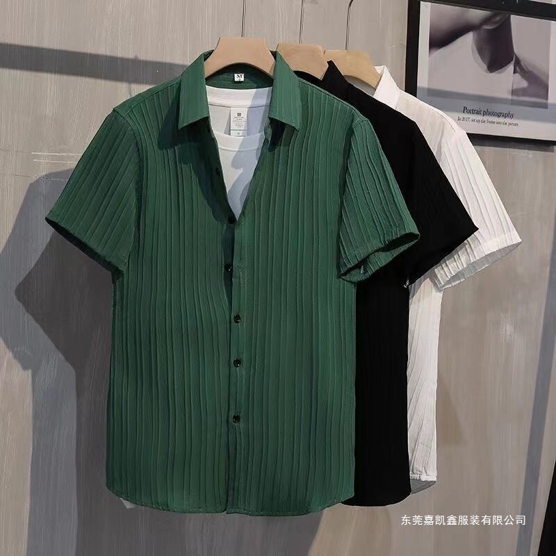 Men's short-sleeve shirt, casual summer thin style, niche youth trendy, stylish and cool Hong Kong style striped shirt, new model