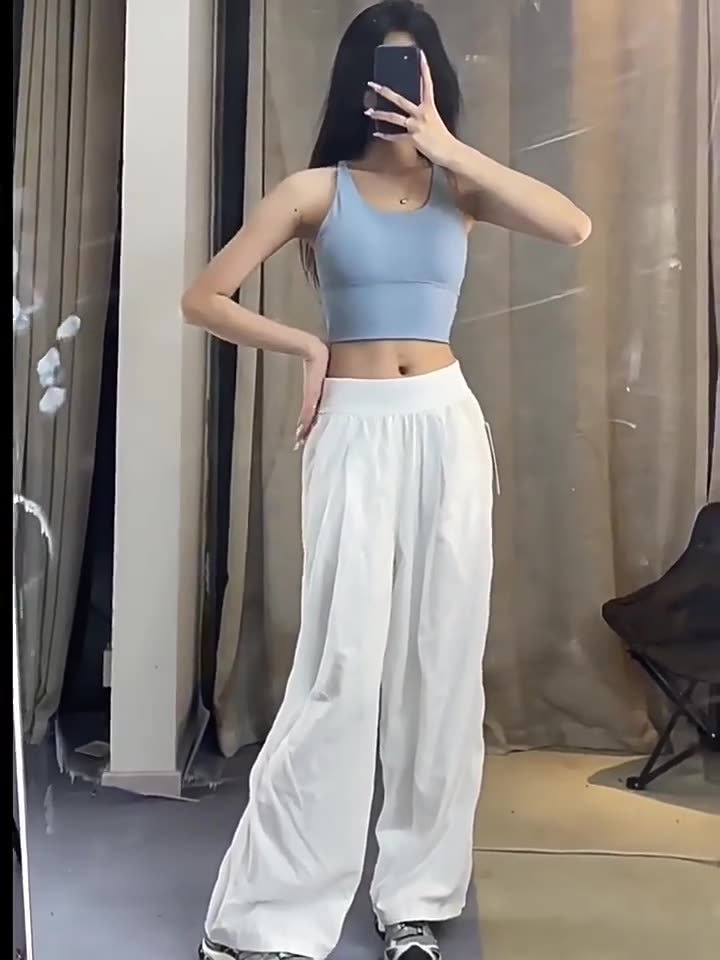 2025 nuevos pantalones de tenis lu lu sueltos de cintura alta pantalones deportivos de protección solar de doble capa pantalones rectos de mujer pantalones casuales rápidos