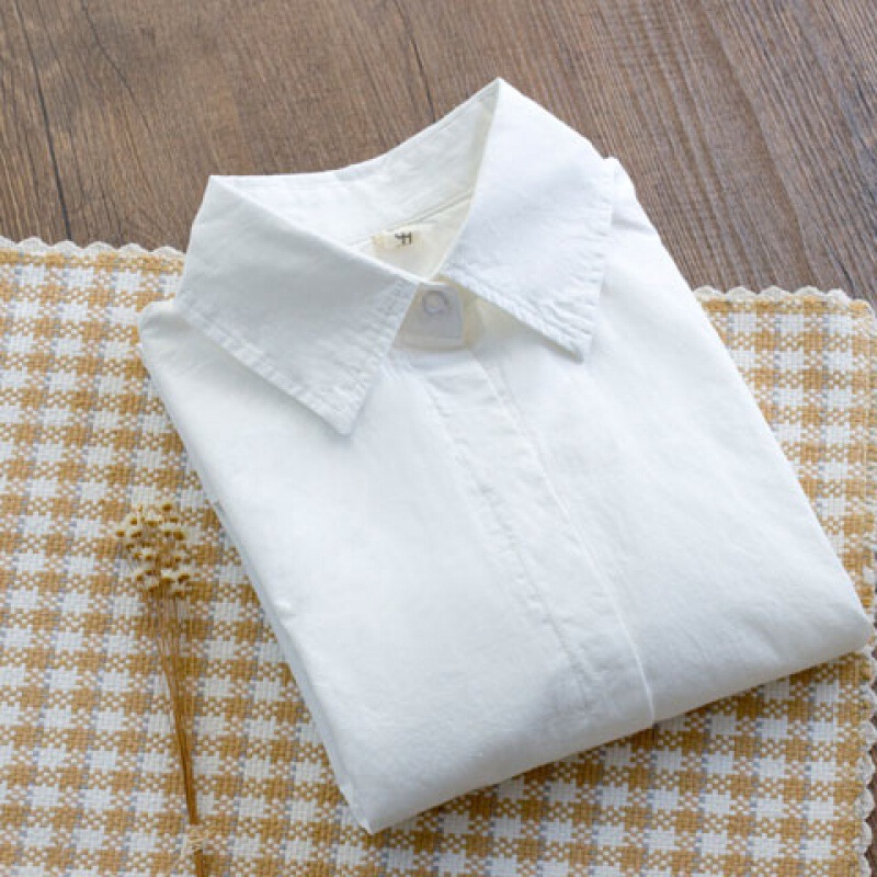 Pure Cotton Autumn Long-sleeved White Shirt Women's Winter fleece-lined Thickened Warm Base Shirt Simple Professional Top Pure Cotton Autumn Long-sleeved White Shirt Women's Winter fleece-lined Thickened Warm Base Shirt Simple Professional Top