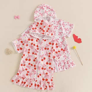 100-110-120-130-140 children's bright flower cover with hat swimsuit