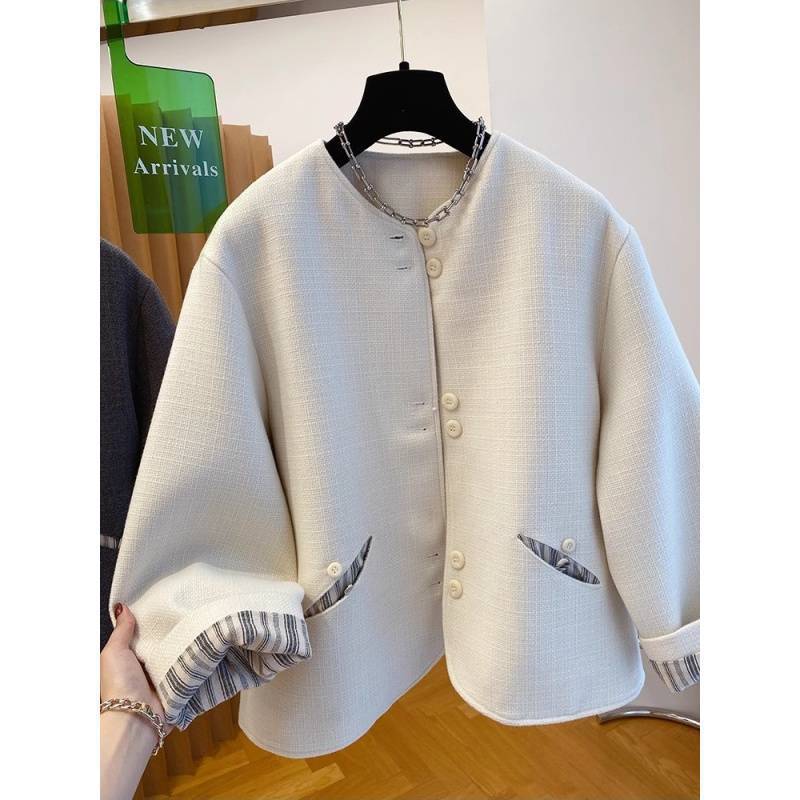 European High-End Tweed Jacket for Women 2025 Spring & Fall New Korean Style Loose Round Neck Suit Top