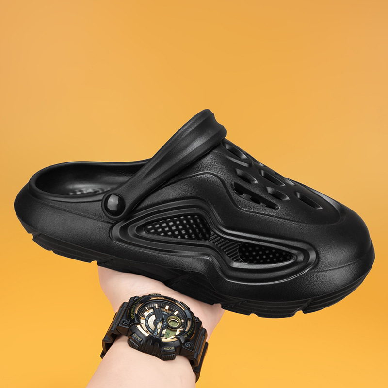 Zapatos con agujeros de color sólido para hombres, ropa exterior de verano, antideslizante, transpirable, suela suave, zapatillas Baotou, sandalias de playa deportivas y de ocio para hombres