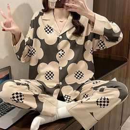 睡衣女长袖开衫卡通两件套装星黛露家居服牛奶丝学生仿棉慵懒风