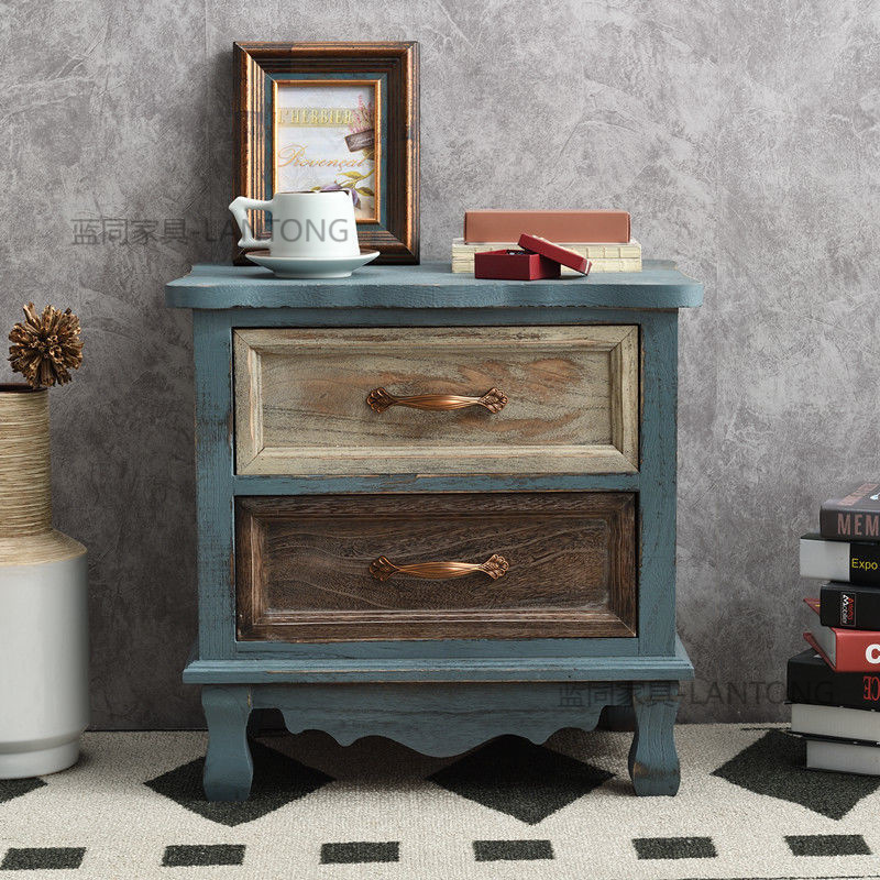 American Style Country Bucket Cabinet Mediterranean Vintage Antique Bedside Table Solid Wood Storage Cabinet Bedroom Storage Cabinet Full Pack Free Shipping