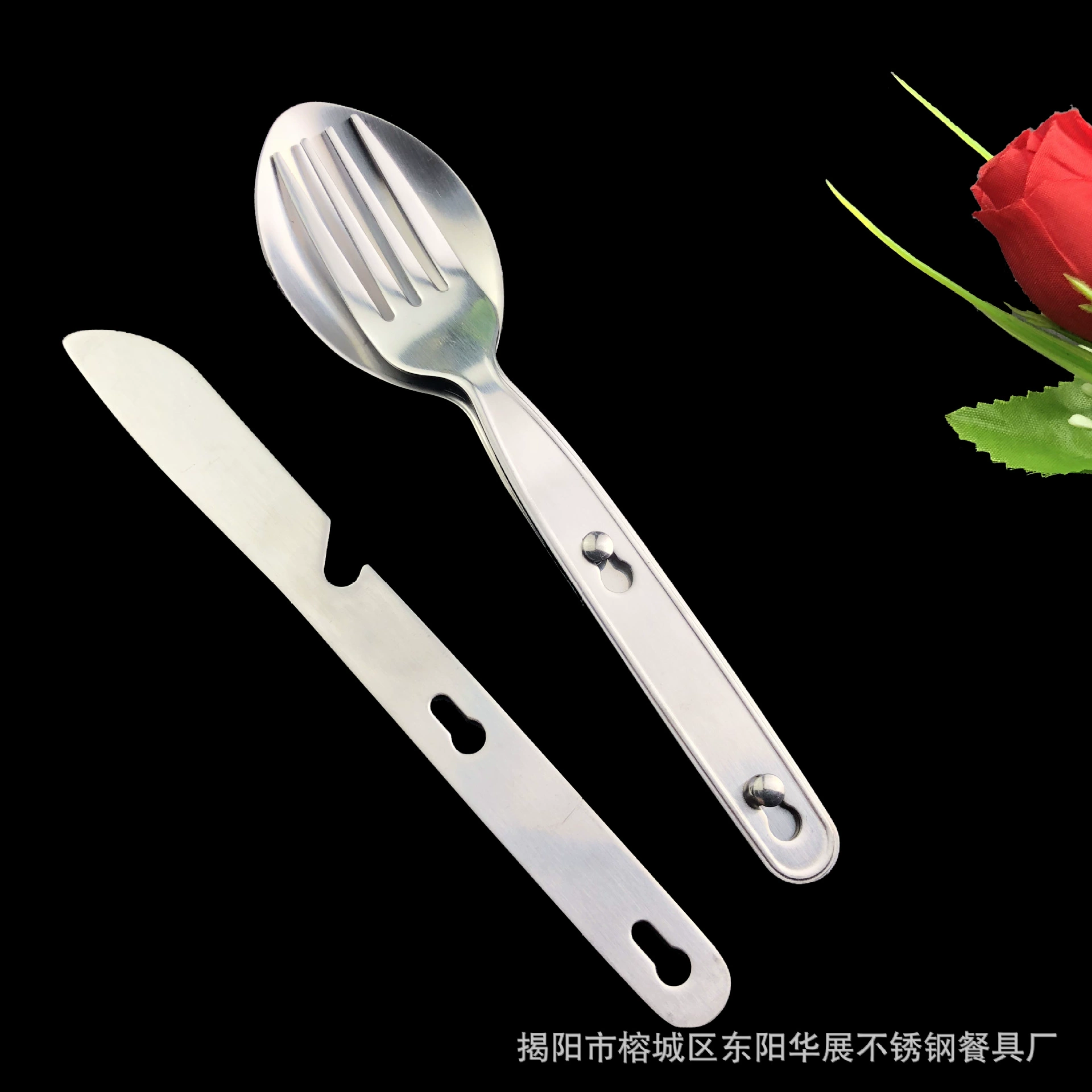 Tableware stainless steel for camping, wholesale, three in one
