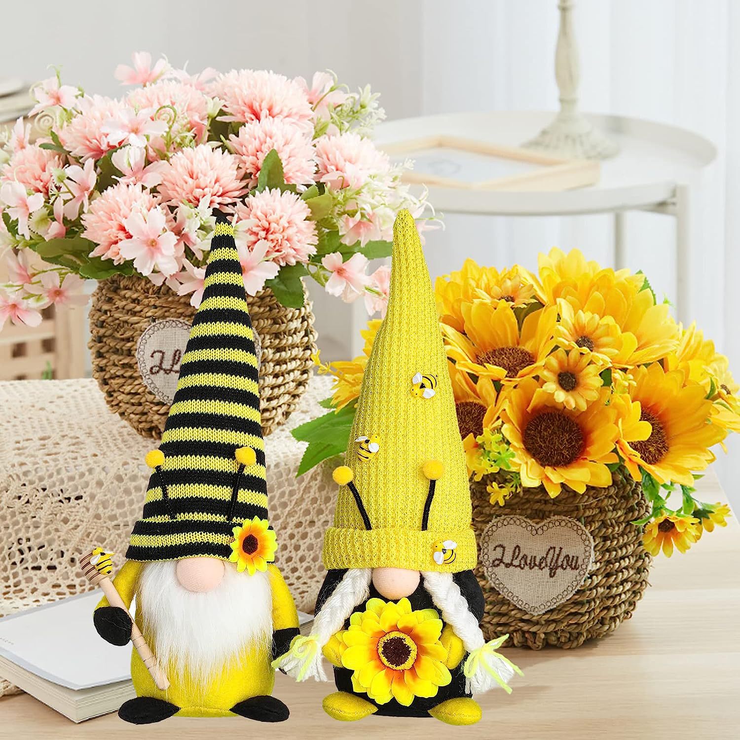 Amazon nuevo día de las abejas muñecas decoraciones enanos ancianos Rudolph abejas girasol muñecas decoraciones sin cara