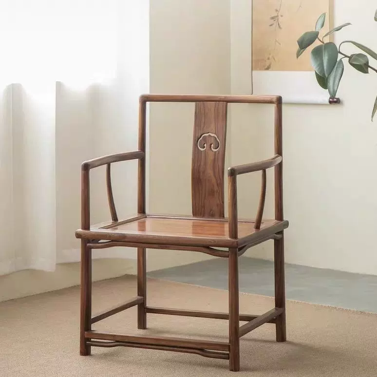 新中式老榆木椅子实木仿古中式椅子海棠椅桃心椅圈椅客厅椅子简约