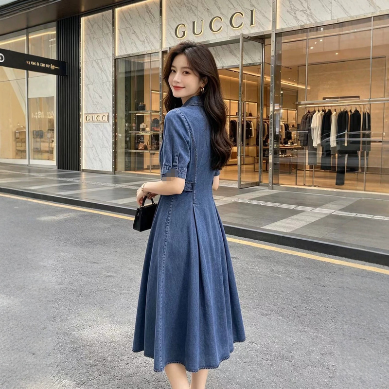 2026 New Style Mature and Sophisticated Commuting Style Denim Dress with Strong Breathability and Silk Scarf Embellishments 2026 New Style Mature and Sophisticated Commuting Style Denim Dress with Strong Breathability and Silk Scarf Embellishments