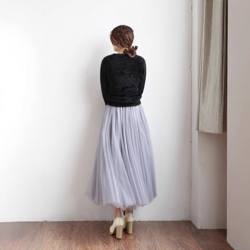 Spring and Autumn Style Three-Layer Net Gown Full Skirt Long Dress Semi-Body Skirt Princess Dress Large Swing Gown Midi Dress Versatile Skirt